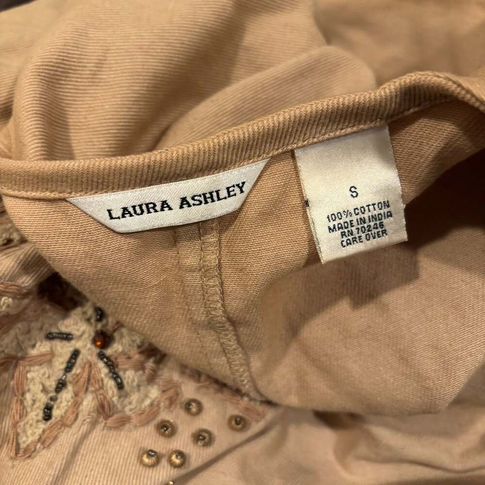 Laura Ashley Embroidered Beaded Linen Jacket Tan Size S - Picture 7 of 13